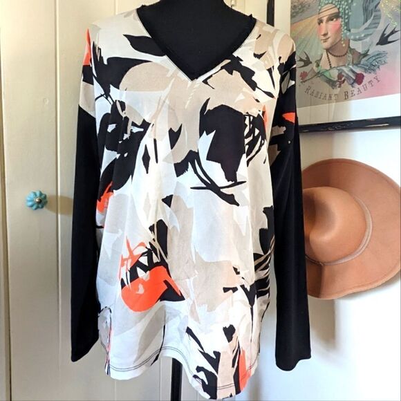DKNY Floral V-Neck Top Whimsigoth Fairy Grunge Abstract Arty Preppy Chic S - Picture 1 of 11